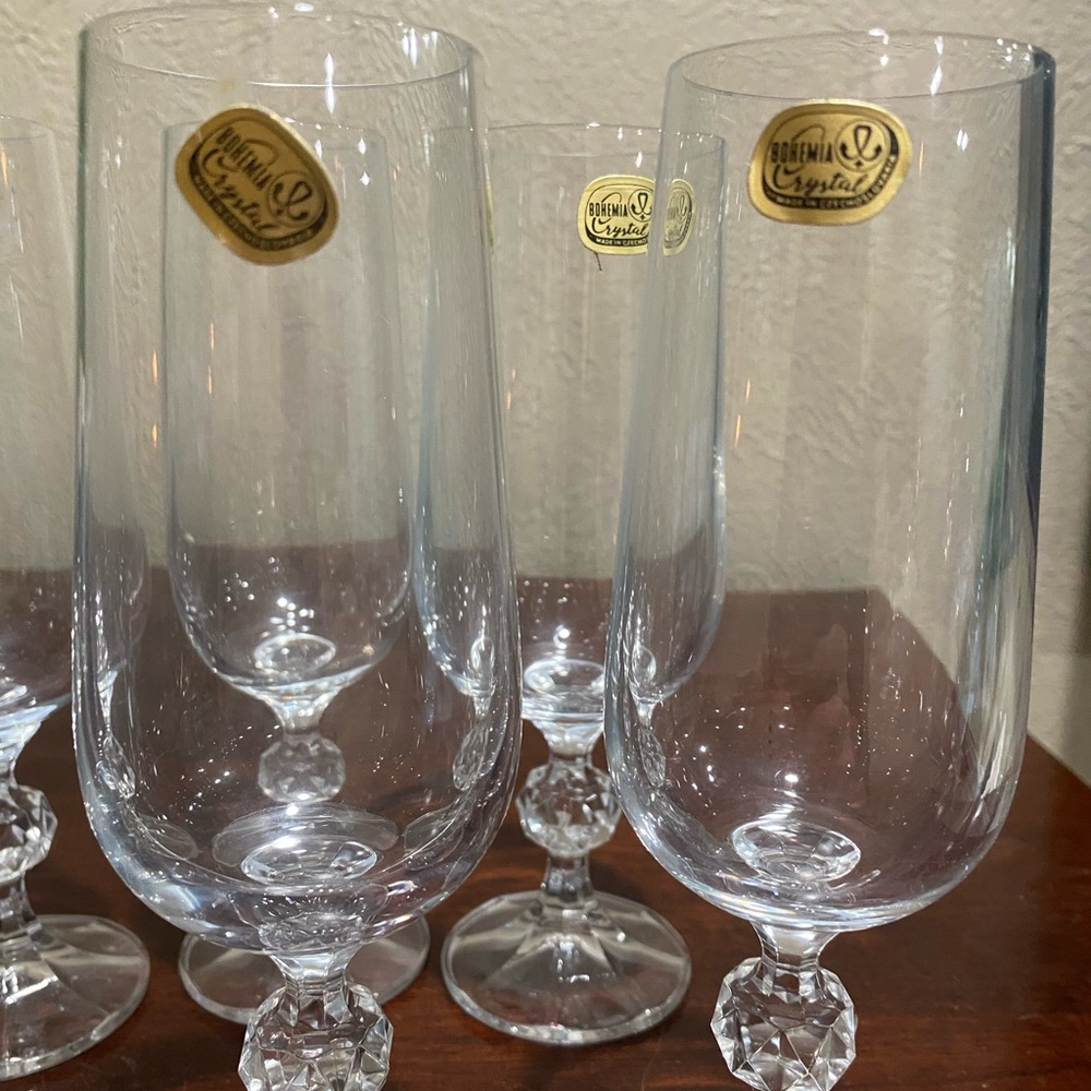 Vintage, Set of 6, Bohemia Crystal Champagne Flutes in the Claudia Pattern - Picture 7 of 9